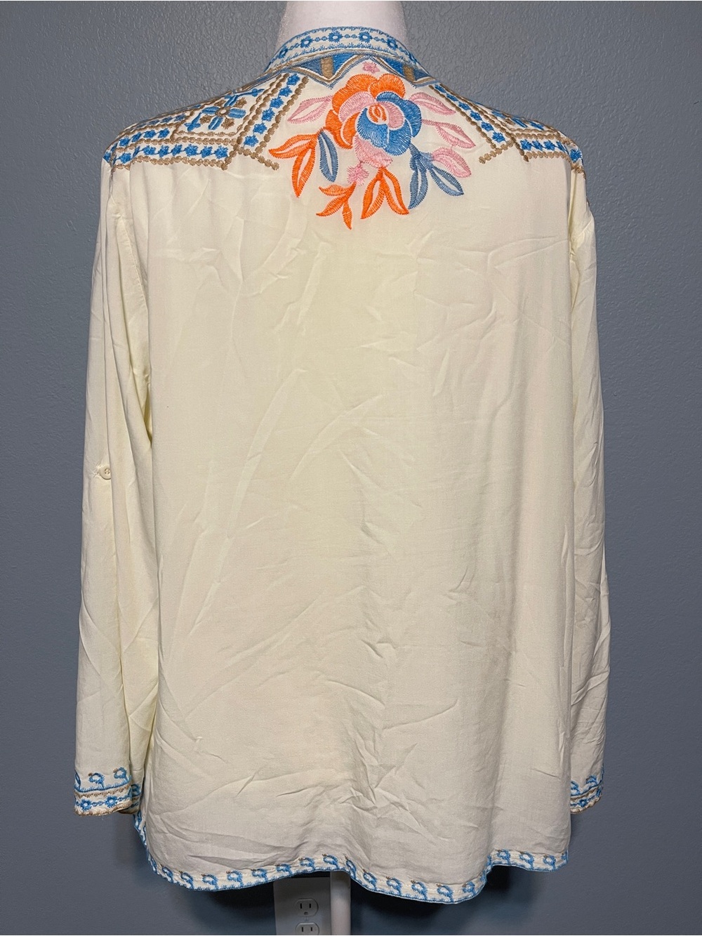 Laura Klein Boho Embroidered Tunic Top Cream Floral Southwest Peasant Blouse XL - Picture 3 of 11